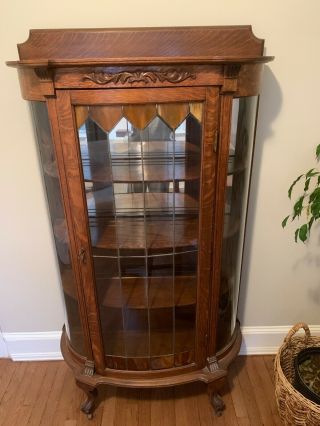 Large Antique Oak China Curio Cabinet With Finish