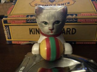 Vintage Wind Up Tin Toy Roll Over Cat With Ball Germany
