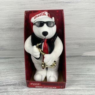 Vtg.  Coca - Cola 1990’s Christmas Dancing Animated Jazz Sax White Polar Bear