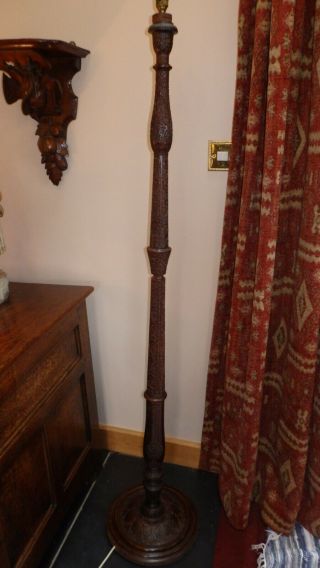 A Rare Antique Anglo Indian Fine & Profusely Carved Sandalwood Standard Lamp