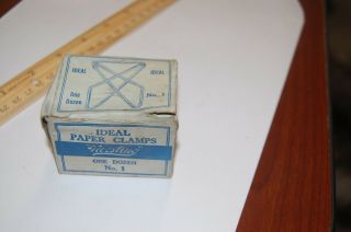 D4 Vintage Box Of Ideal Paper Clamps In Origina Box No.  1 One Dozen