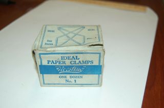 D4 VINTAGE BOX OF IDEAL PAPER CLAMPS IN ORIGINA BOX No.  1 One Dozen 2