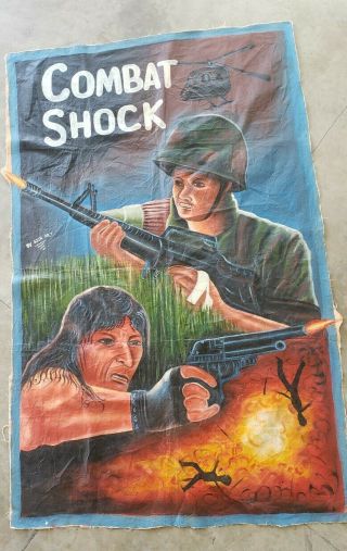 Combat Shock Hand Painted Movie Poster on Flour Sack African Vintage Ghana 3