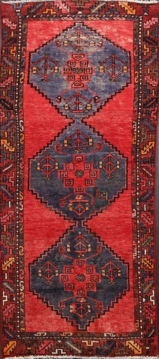 Vintage Tribal Geometric Hamedan Hand - Knotted Area Rug Wool Oriental Carpet 3x6