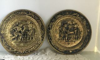 2 - Vintage Embossed Brass Wall Plate 9 1/4 " England