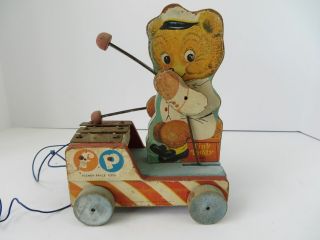 Vintage 1958 Fisher Price Tiny Teddy 636 Pull Toy Xylophone 7004