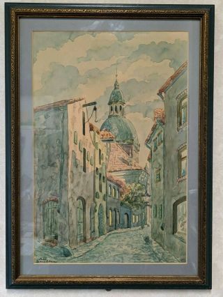 Antique Watercolor Painting Of Spain By F Anaya.  Framed,  Early 20th C