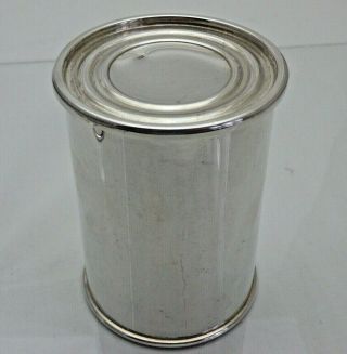 Vintage Solid Silver Caddy Canister Made To Look Like Tin Can Unusual Mch (vnn)