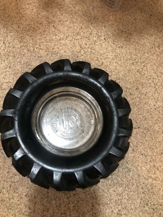 Vintage United States Rubber Company Tire Ashtray With Embossed Glass
