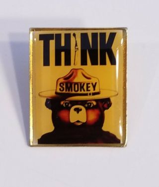 Vintage Us Forest Service Nps National Park Smokey Bear Think Enamel Hat Pin