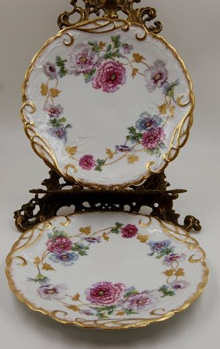 Antique Limoges Hand Painted Floral Plate Set Of 2