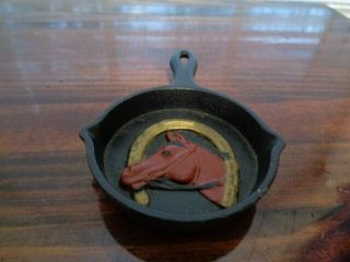 Antique Vintage Cast Iron Miniature Skillet Painted Horse Head