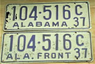 1937 PAIR FRONT AND BACK ALABAMA LICENSE PLATE AUTO CAR VEHICLE TAG ITEM 1976 2