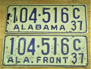 1937 PAIR FRONT AND BACK ALABAMA LICENSE PLATE AUTO CAR VEHICLE TAG ITEM 1976 3