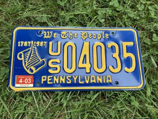 Pennsylvania License Plate.  We The People.  1787 - 1987.  200th Anniv.  Constitution
