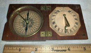Antique I Leroy 1836 Pocket Compass Sundial Folding Wood Brass W Watkins Bristol