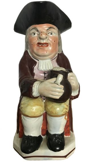 Antique Large Toby Jug Seated Holding Pitcher And Pipe C1800’s