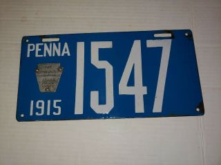 1915 Pennsylvania Blue Porcelain License Plate Four Digit