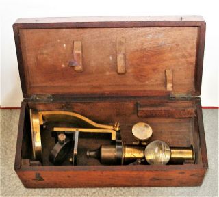 Antique Cased Brass Microscope Of Unusual Design