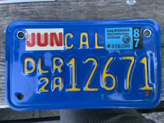 1987 California Motorcycle Dealer License Plate 1970 To 1980 Plate