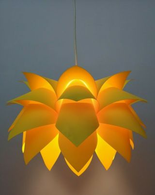 Vtg 60s/70s Hoyrup Denmark Danish Mod Yellow Acrylic Pendant Ceiling Light Lamp