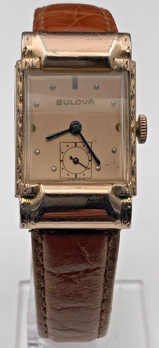 Vintage Bulova 14k Rose Gold Plated 17j Cal 8ad Mens Watch Gwo
