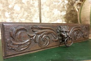 Gargoyle Griffin Scroll Leaves Pediment Antique French Wood Carving Panel Trim