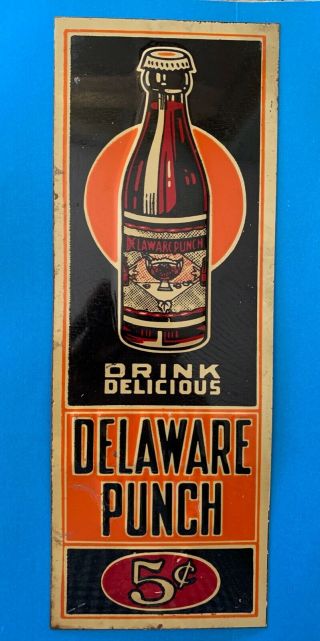 Vintage Embossed Delaware Punch Door Push Sign Antique Old Beverage Drink 9459