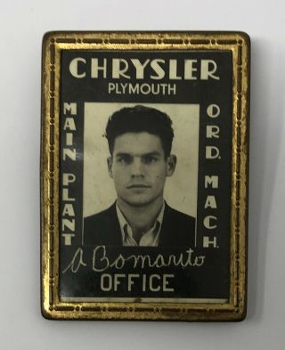Antique Chrysler Plymouth Plant Employee Badge Pin In3
