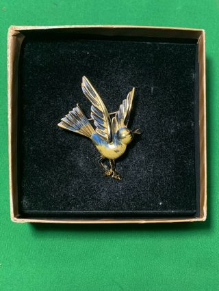 Vintage Coro - Craft Sterling Silver Enamel Bird Brooch Pin