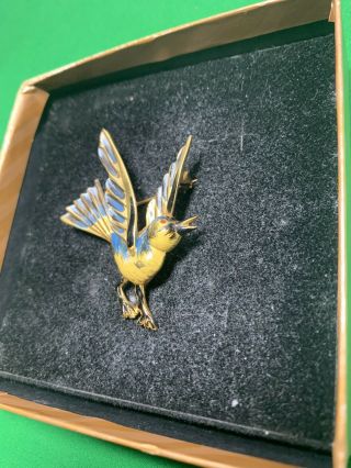 Vintage Coro - Craft Sterling Silver Enamel Bird Brooch Pin 3