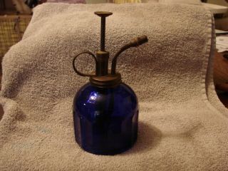 vintage cobalt blue glass misting pump atomizer for plants or personal use 2