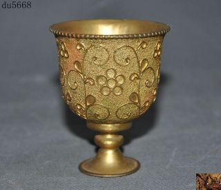 Rare Old China Dynasty Silver 24k Gold Gilt Flower Pattern Goblet Wineglass Cup