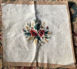 Antique Floral Needlepoint Chair Seat Tapestry Victorian Complete Wool Vintage