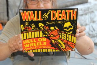 Wall Of Death Circus Motorcycle Show Harley Davidson Porcelain Metal Sign