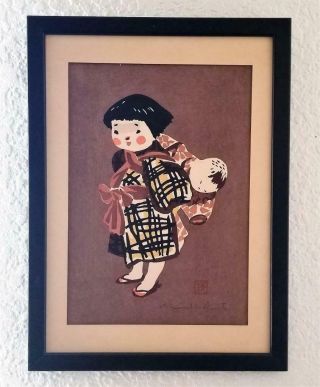1940s Kiyoshi Saito Child In Aizu Woodblock Print Signed