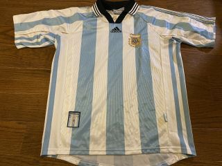 Vtg 90s Adidas Argentina Striped National Soccer Football World Cup Jersey Mediu