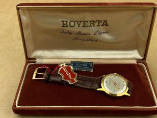 Hover Vintage 1950s 17 Jewels Swiss Watch Complete W/ Case - Very