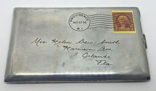 Vintage Sterling Silver Cigarette Case With Etched Stamped Envelope - - Different