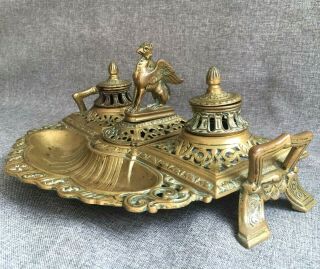 Big Antique French Empire Style Inkwell Made Of Bronze 19th Century Chimera