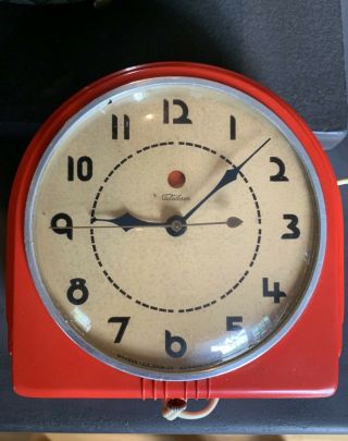Antique Vtg Art Deco Red Telechron Wall Or Desk Electric Clock
