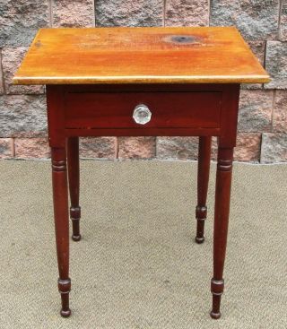 Antique 19thc Primitive Sheraton Cherry One Drawer Candle Light Stand Nightstand