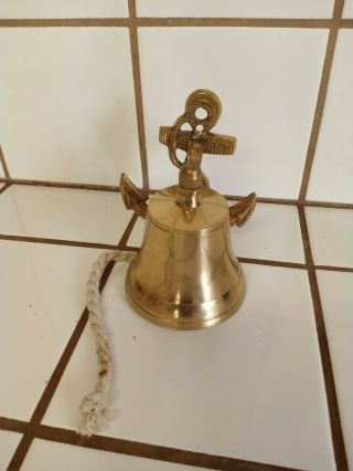 Vintage Nautical Solid Brass Ships Bell With Anchor Mount Decor