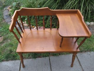 Vintage Ethan Allen Style Gossip Bench Telephone Stand Wooden Entry Chair Table