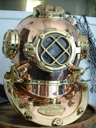 U.  S Navy Copper Brass Diving Divers Helmet Solid Heavy Model Mark V 18 " P216