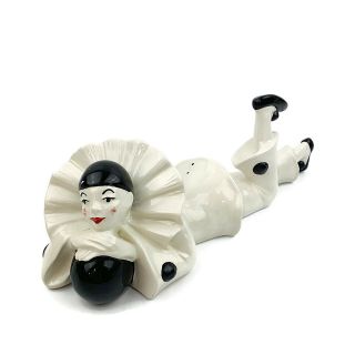 Vtg Pierrot Harlequin Black White Clown Figurine Laying Down Mid Century