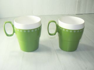 Set Of 2 Vintage Mar Thermoware Coffee Cups Green With Boarder Design