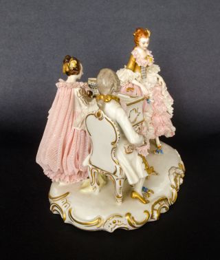 Large Ackermann & Fritz Volkstedt Germany Lace Group Piano Porcelain Figurine 2