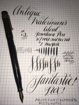 Antique Waterman’s Ideal 52 Fountain Pen W Pointy Ef 14 K Gold Vintage Flex Nib