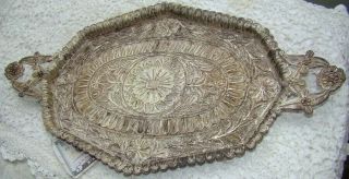 800 Silver Syrian Aleppo Middle Eastern Sterling Silver Filigree 17 " Tray 24 Ozt